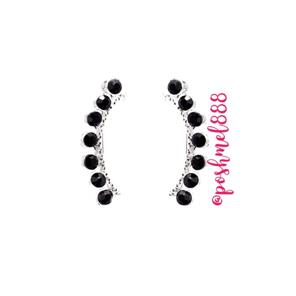 :: Delicate Black Crystal + Silver Ear Climbers - Picture 2 of 7